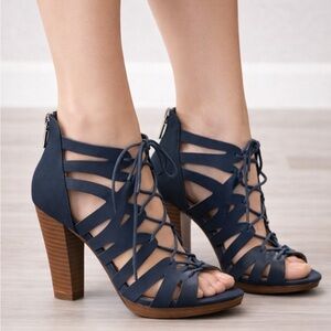 Call It Spring Navy Strappy Chunky Heels Size 7